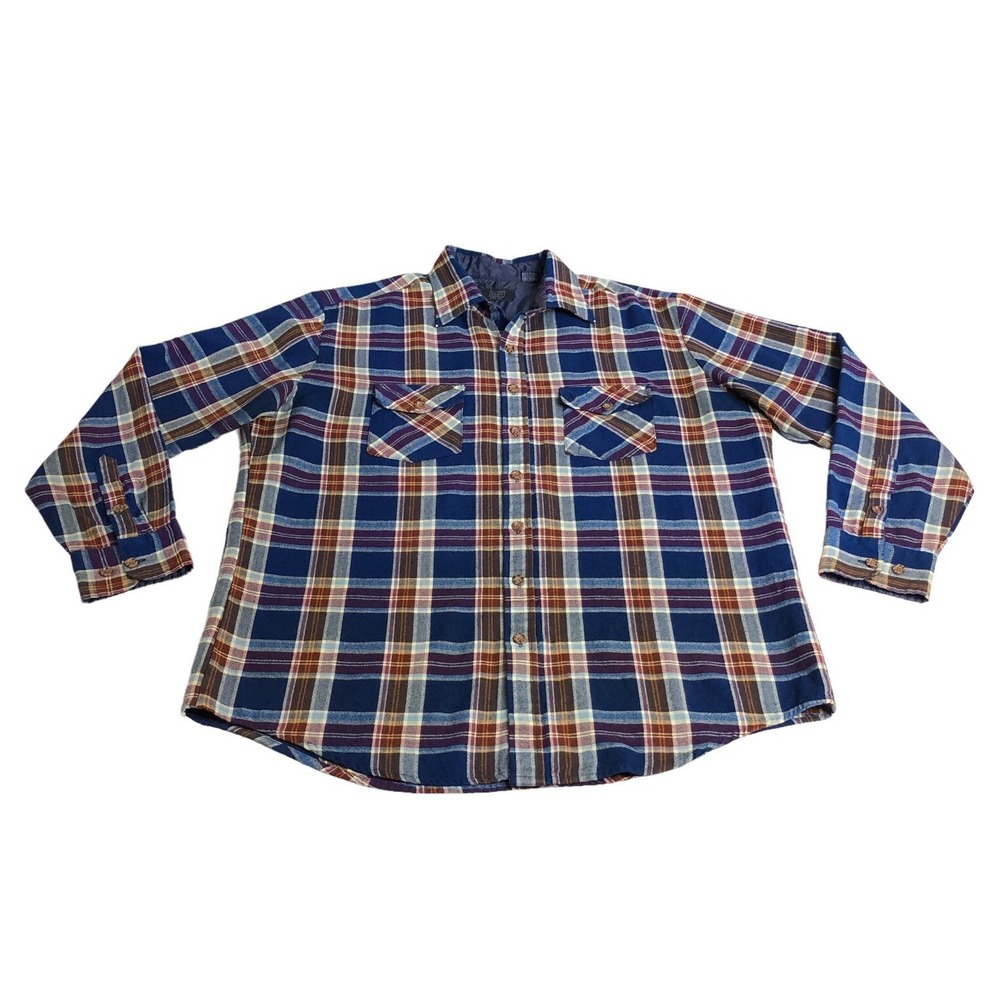 VIntage 90s Sears Shirt Mens XLT 17/17.5 Blue Red Plaid Flannel Grunge Outdoor